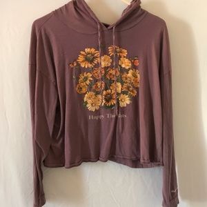 Cropped Faded Purple Hoodie With Floral Print